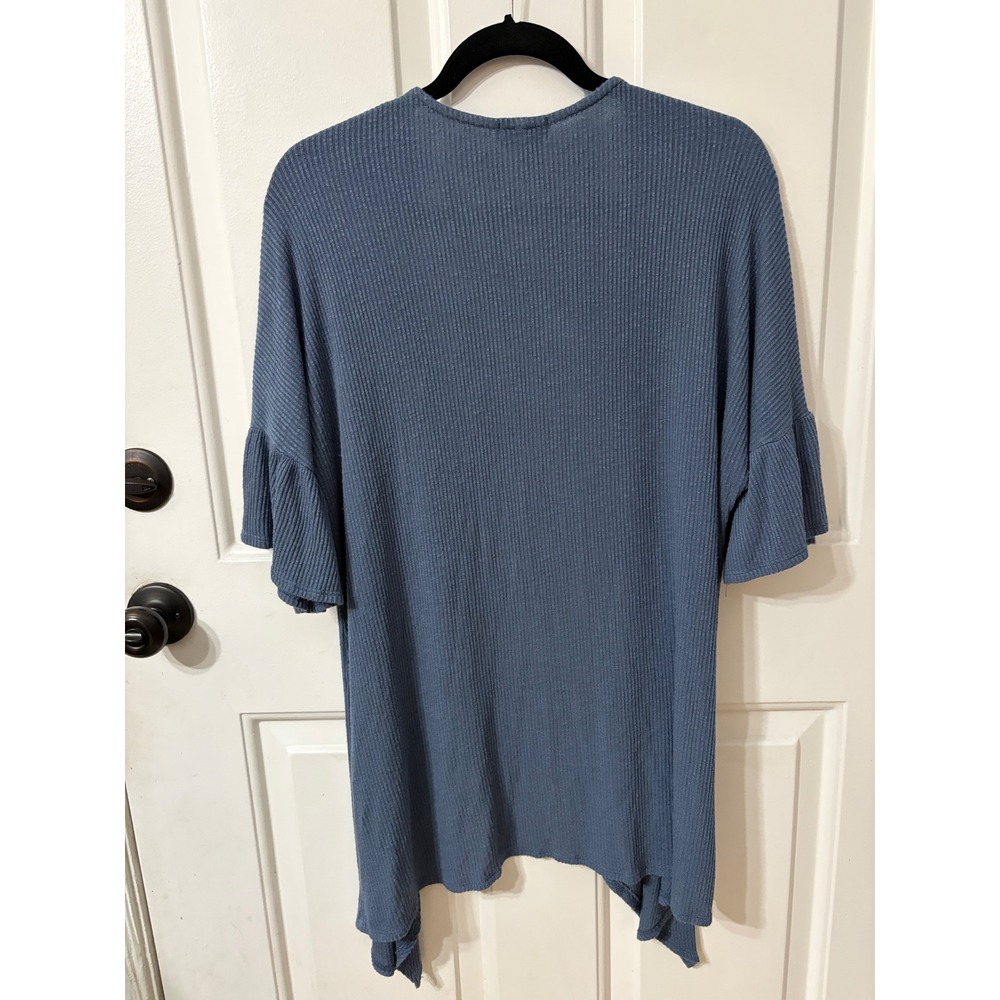 Lilyful | Ribbed Ruffle Sleeve Open Cardigan | Large || Blue | - Picture 2 of 5